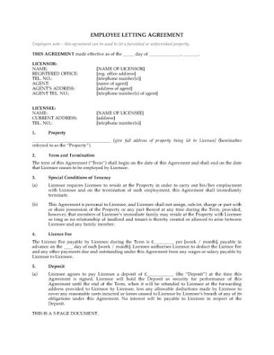 Picture of UK Employee Letting Agreement