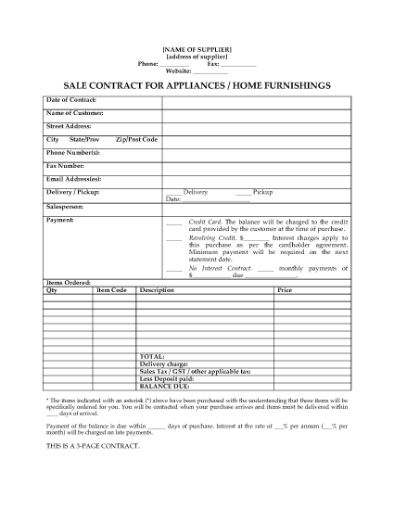 Picture of Sale Contract for Appliances or Home Furnishings