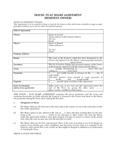 Picture of UK House / Flat Share Agreement with Resident Owner
