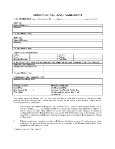 Picture of UK Parking Stall Lease Agreement