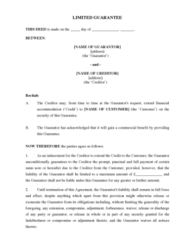 Picture of UK Limited Guarantee