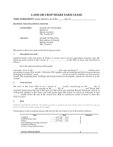 Picture of Iowa Cash or Crop Share Farm Lease