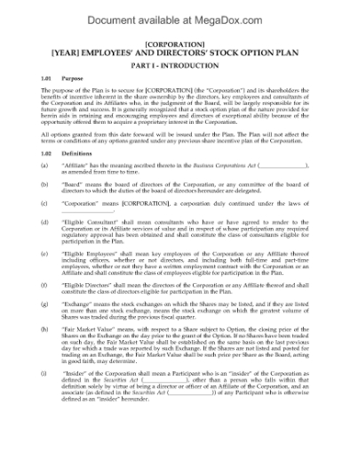 Picture of Employee and Director Stock Option Plan | Canada
