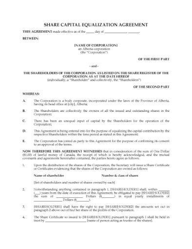 Picture of Alberta Share Capital Equalization Agreement