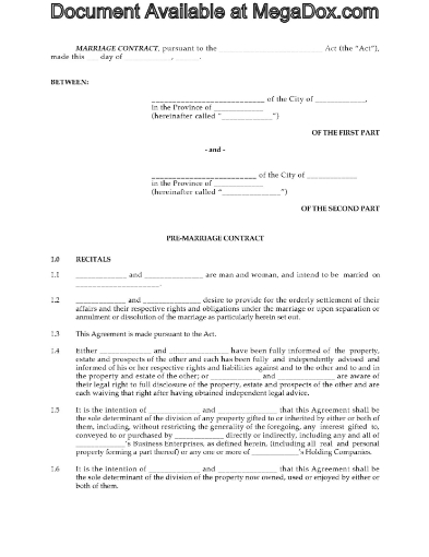 Alberta Prenuptial Agreement Form