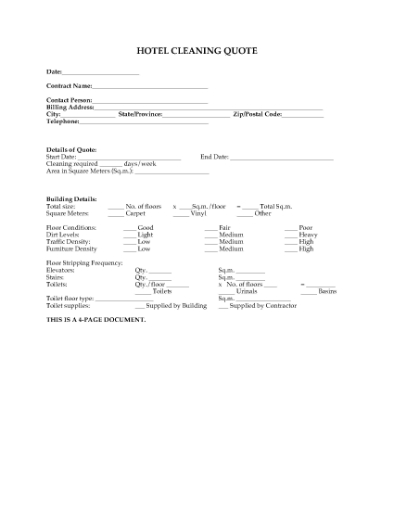 Picture of Cleaning Quote for Hotel or Motel