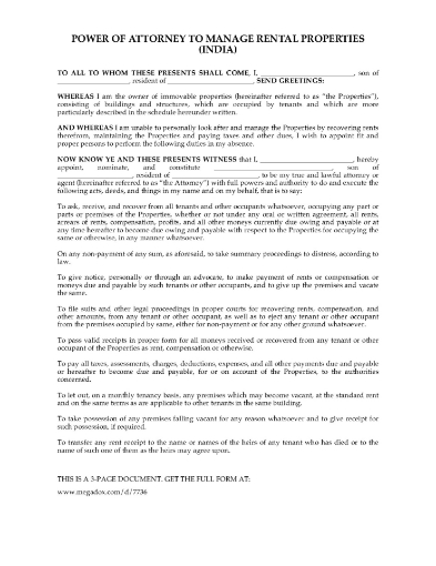 India Power of Attorney to Manage Rental Properties