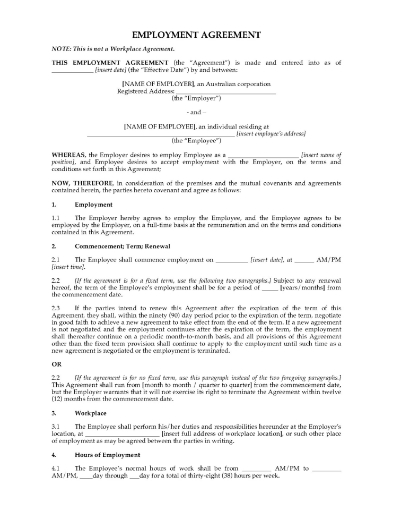 Australia Employment Agreement template