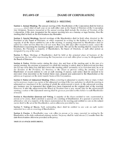 Template Bylaws for Florida Profit Corporation