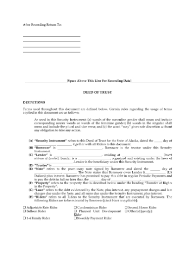 Picture of Alaska Deed of Trust