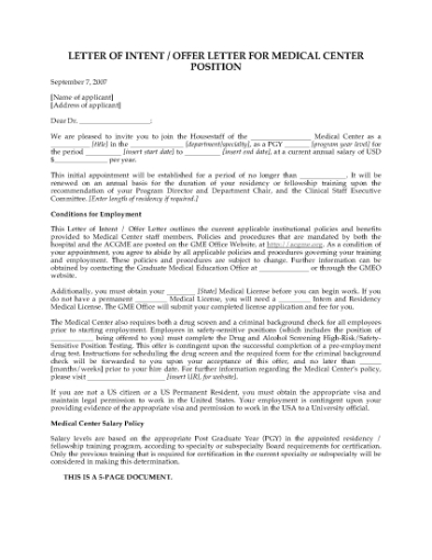 Picture of Employment Offer for Medical Center Position | USA