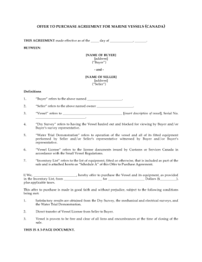 Picture of Offer to Purchase Marine Vessel | Canada
