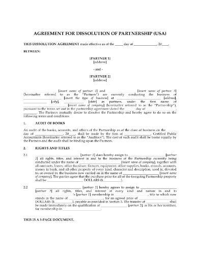 USA Partnership Dissolution Agreement