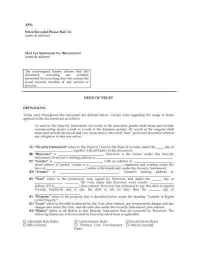 Picture of Nevada Deed of Trust