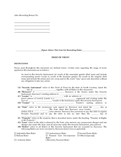 Picture of North Carolina Deed of Trust