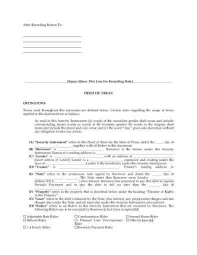 Picture of Texas Deed of Trust
