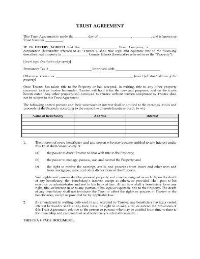 Illinois Land Trust Agreement