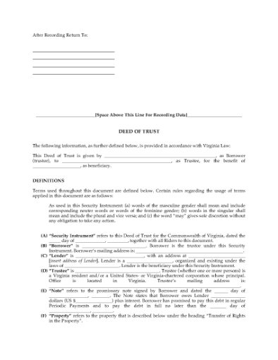 Picture of Virginia Deed of Trust