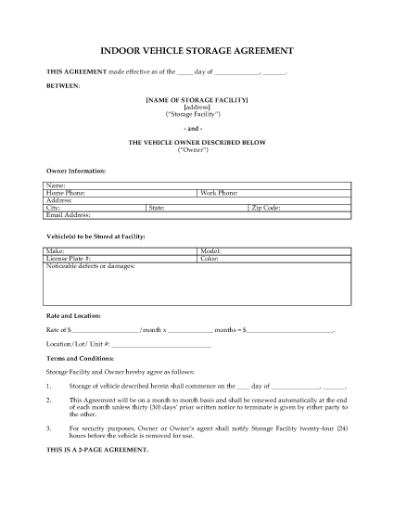 Picture of Missouri Vehicle Storage Agreement