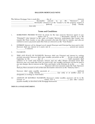 Picture of Florida Balloon Mortgage Note