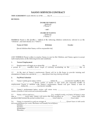 Picture of Nanny Employment Contract (No Agency)