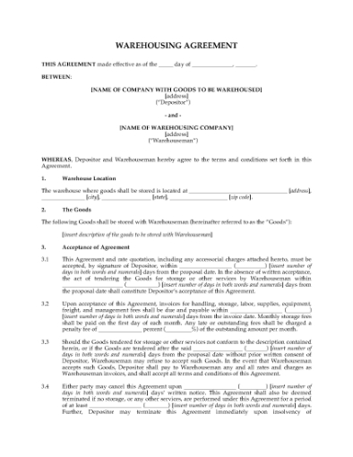 Picture of Warehousing Agreement | USA