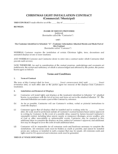 Picture of Christmas Light Display Contract (Commercial or Municipal)