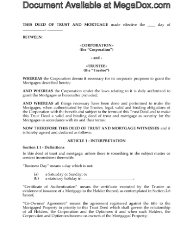 Picture of Trust Deed and Mortgage for Syndicated Land Investment | Canada