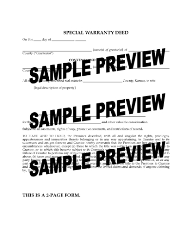 Picture of Kansas Special Warranty Deed
