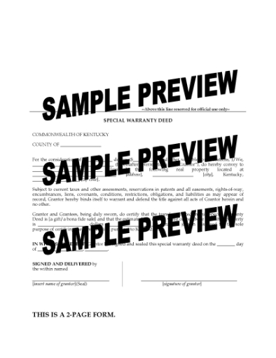 Picture of Kentucky Special Warranty Deed