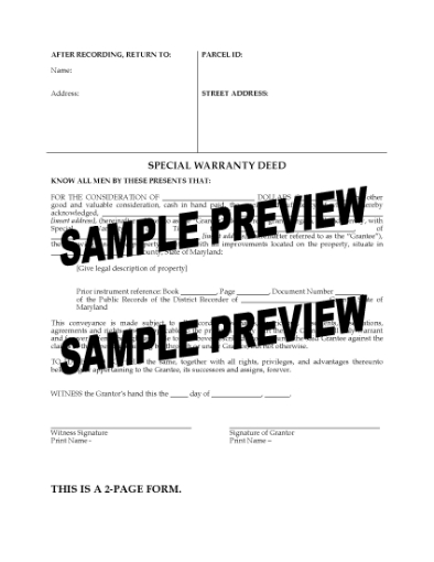 Picture of Maryland Special Warranty Deed