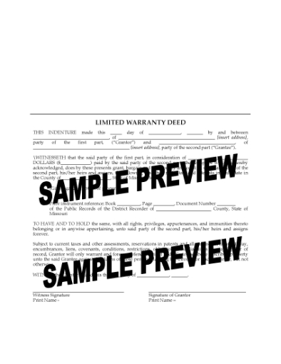 Picture of Missouri Limited Warranty Deed
