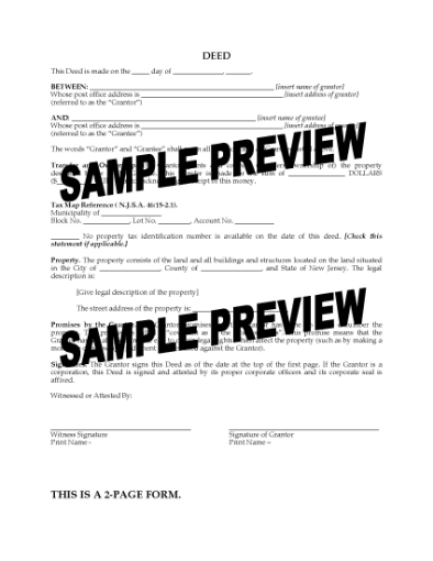 Picture of New Jersey Bargain and Sale Deed with Covenants