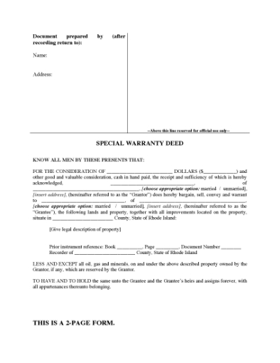 Picture of Rhode Island Special Warranty Deed