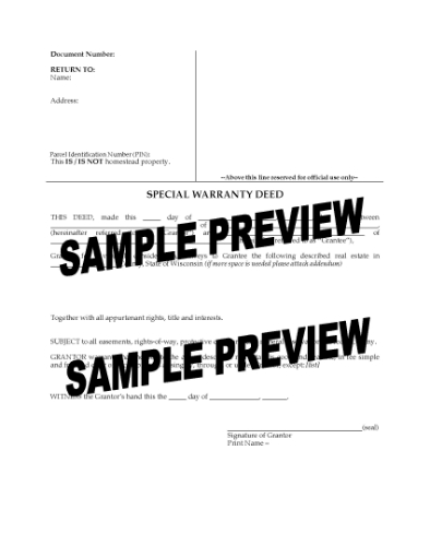 Picture of Wisconsin Special Warranty Deed