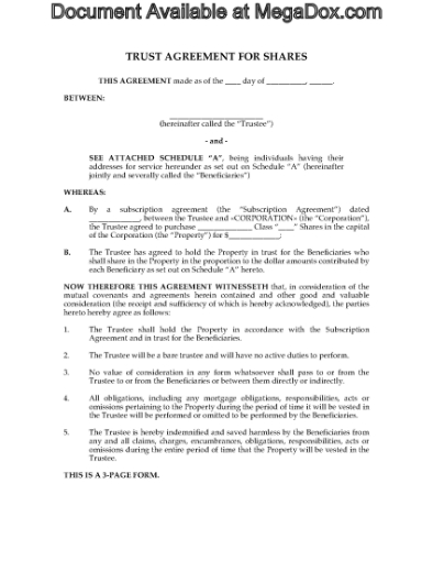 Picture of Trust Agreement for Shares