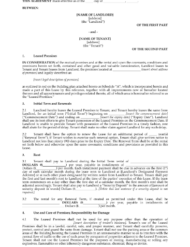 Saskatchewan Standard Form Commercial Lease