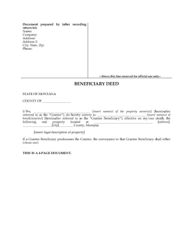 Picture of Montana Beneficiary Deed Forms