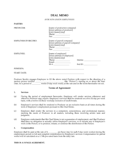 Picture of Motion Picture Crew Deal Memo (Non-Union) | USA