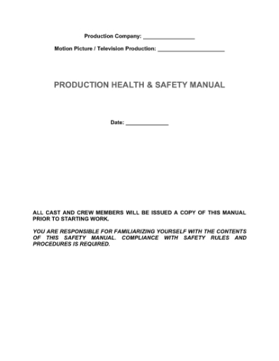 Picture of Film Production Health and Safety Manual