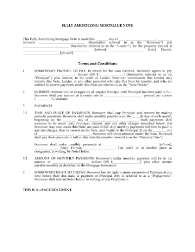 Picture of Florida Fully Amortizing Mortgage Note
