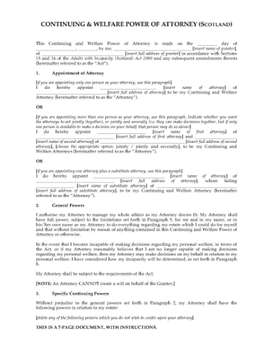 Picture of Continuing and Welfare Power of Attorney | Scotland