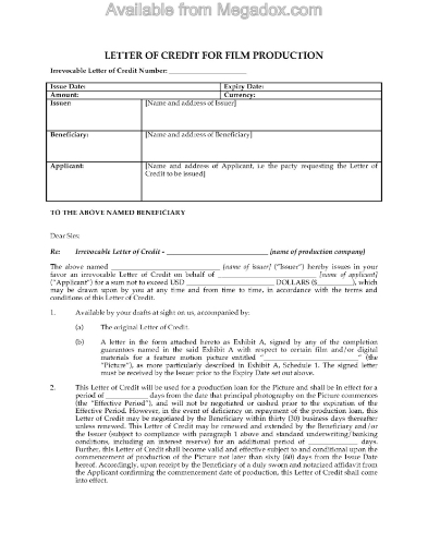 Letter of credit template for film production