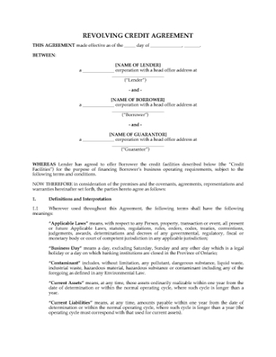 Picture of Ontario Revolving Credit Agreement