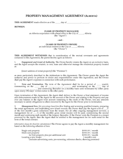 Picture of Alberta Rental Property Management Agreement