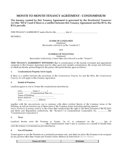 Picture of Alberta Condominium Tenancy Agreement