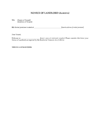 Alberta Notice of Landlord form