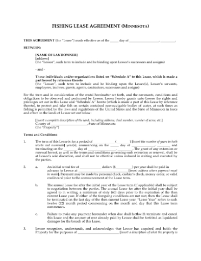 Picture of Minnesota Fishing Lease Agreement