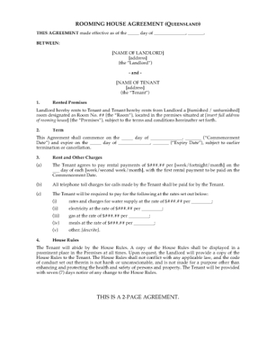 Picture of Queensland Rooming House Agreement