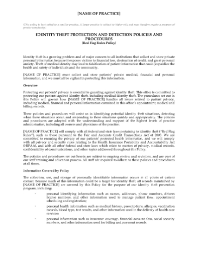 Picture of Red Flags Rule Policy for Medical Practice | USA